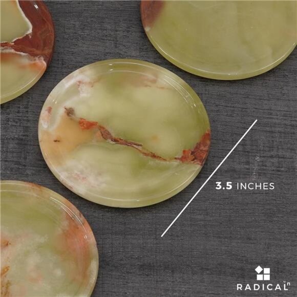 Marble Coasters for Drinks 3.5" Inches Green Onyx Handmade Round - Picture 3 of 7